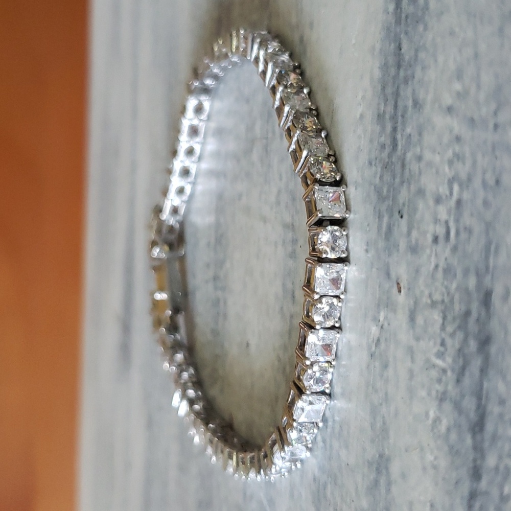 Tennis Bracelet 925 silver, platinum clad, Epiphany round brilliant, princess